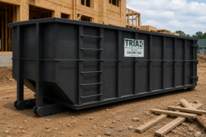 Roll-off dumpster container at a construction site for debris removal and construction waste disposal by Triad Recycling & Container Services
